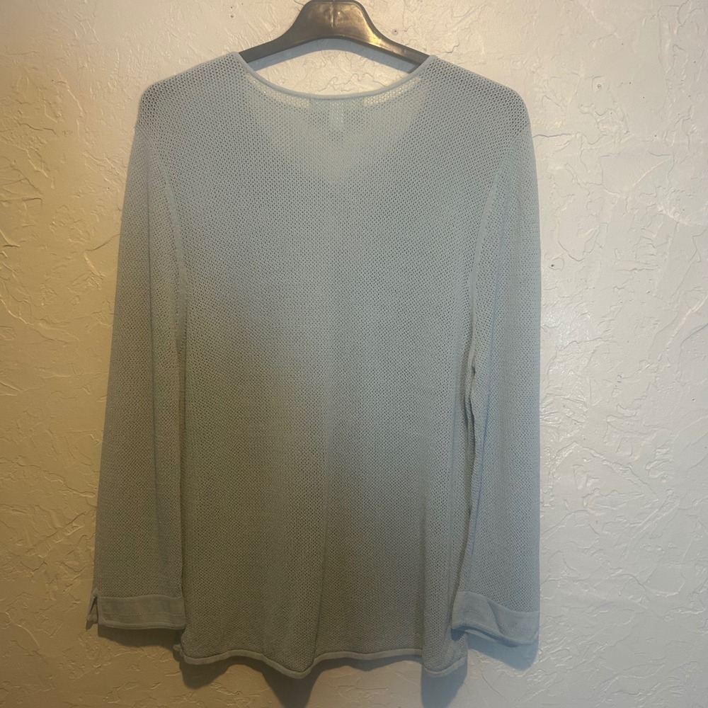 Sigrid Olsen Light Blue Mesh Knit Button Front Cardigan Sweater Women XL